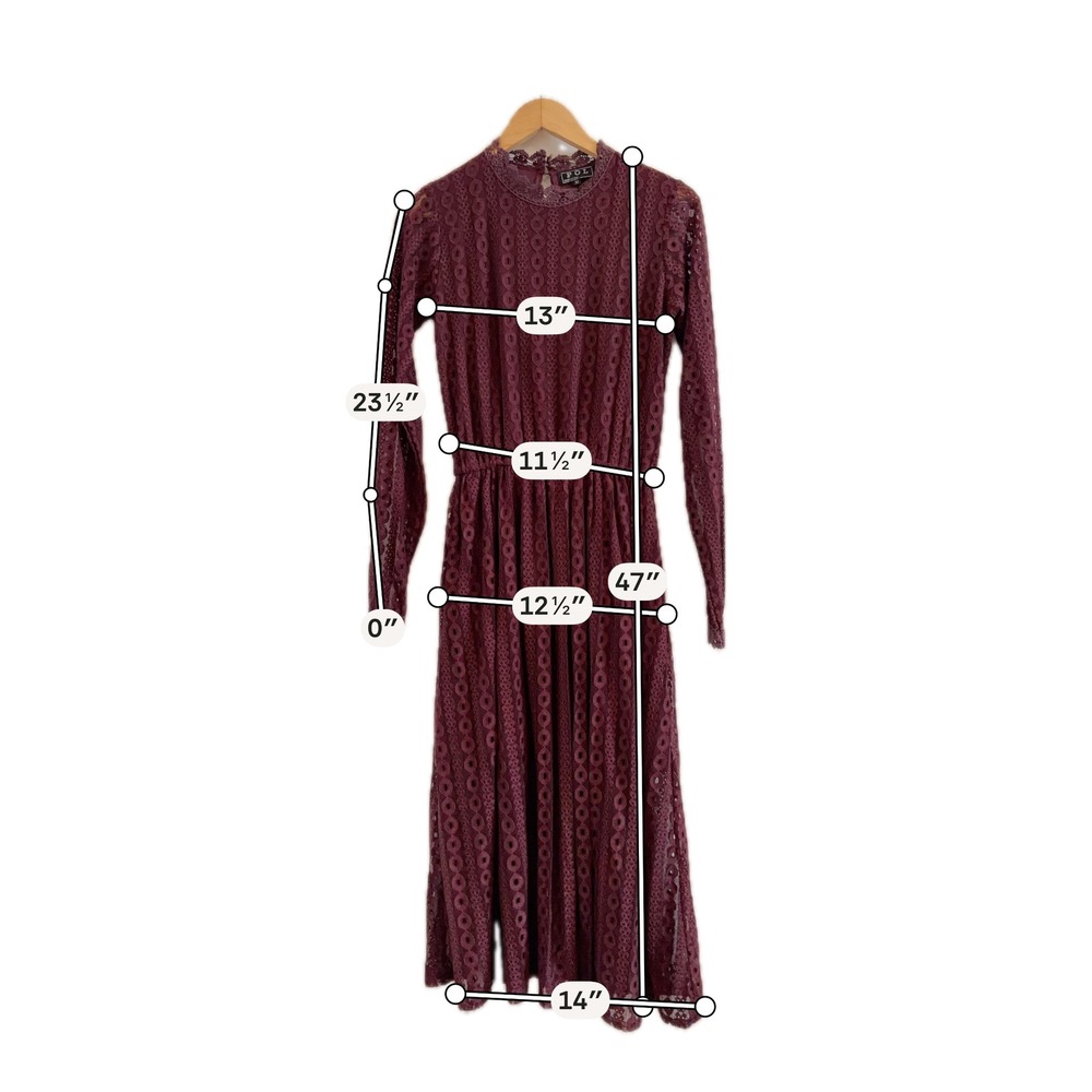 POL Burgundy Eyelet Lace Mock Neck Long Sleeve Midi Dress RCD73A Medium